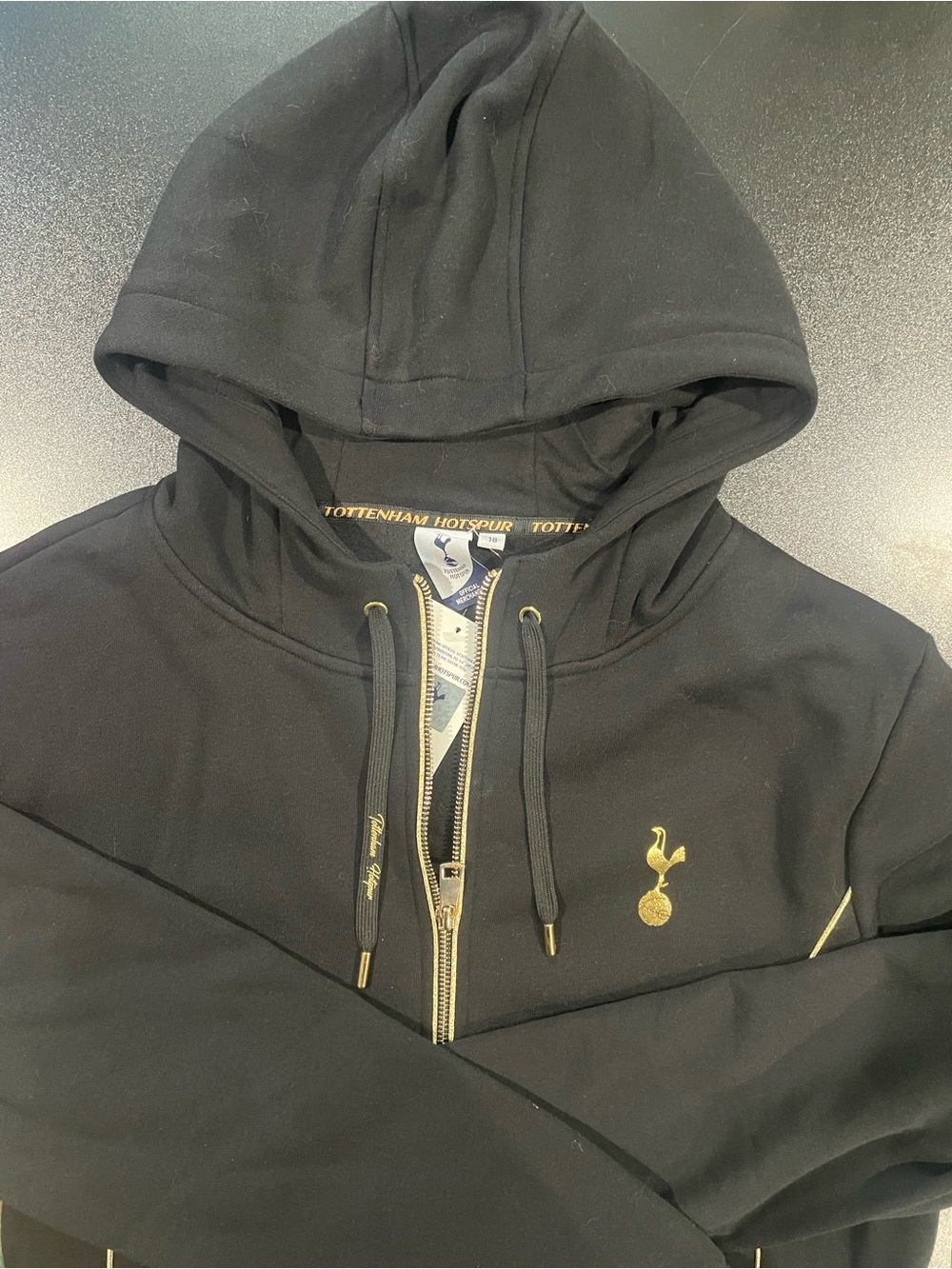 Tottenham Hotspur Women’s Black Hoodie with Gold Details. Fits UK 18 ⚽️ 🐓